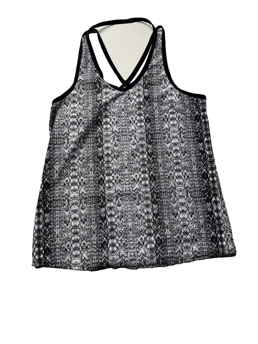 Athleta Tank Top Womens XS Black White Patterned Strappy Racerback Athletic Yoga